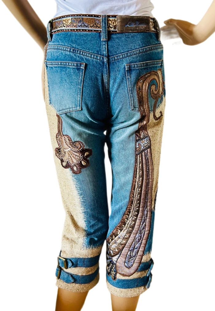 🤎🌿Jean court vintage folk hippie boho 70´s style floral paisley cropped jeans🌿🤎 - photo numéro 10