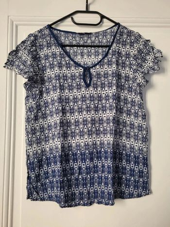Blouse fluide manches courtes blanche et bleue Etam T36