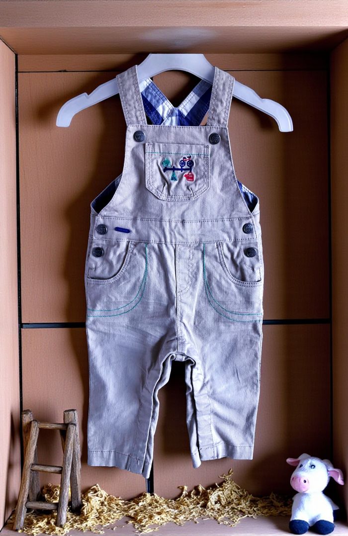 DPAM - NEW - ENSEMBLE 2P BÉBÉ GARÇON IMPRIMÉ VICHY & BRODERIES FANTAISIES 6M - photo numéro 5