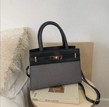 Sac à Main Noir Bi Matière 