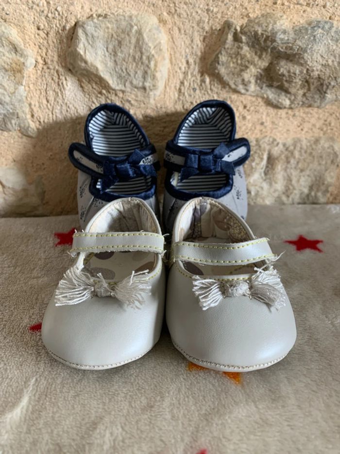 Lot 2 paires de ballerines Obaïbi beige & grises bébé T16