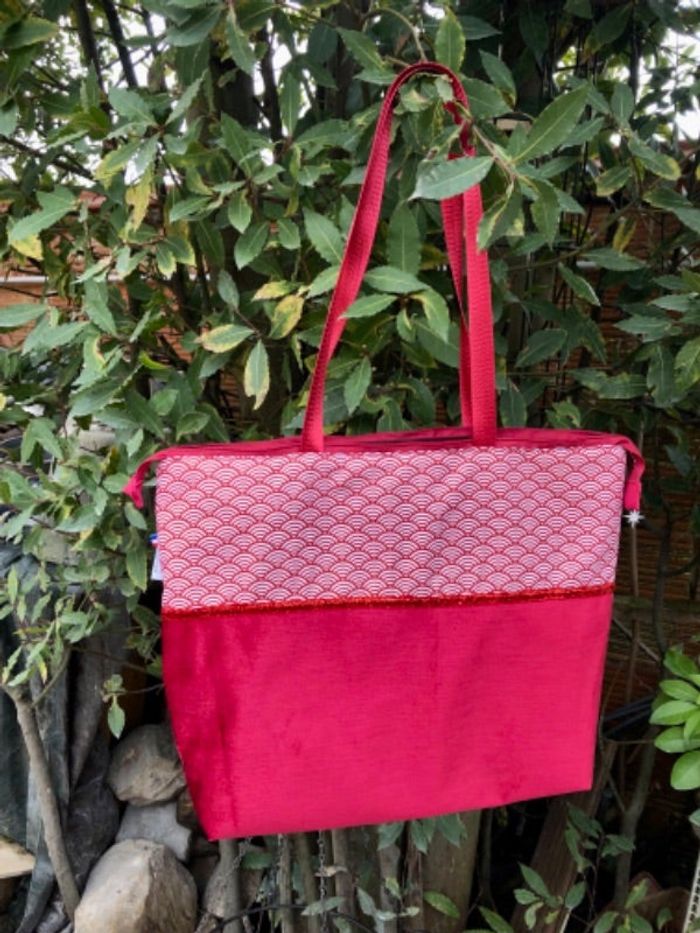 Grand Sac velours rouge et tissu japonais