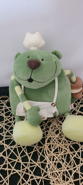 doudou peluche ours chat vert cuisinier les petits sablés dpam -