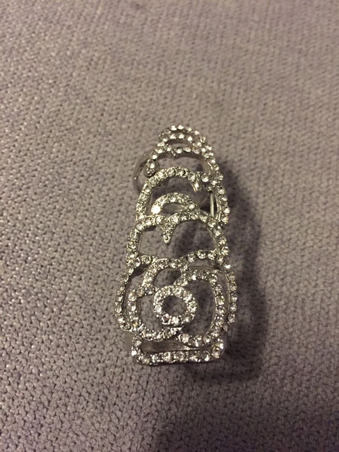 725-Bague fantaisie articulée argentée et strass NEUVE - photo numéro 3