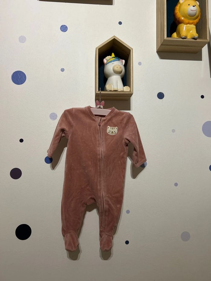 Pyjama velour zip 3 mois 56-62cm parme