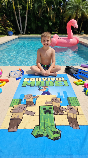 Serviette de bain (drap de plage 70 × 140 cm) - Minecraft - Microfibre douce