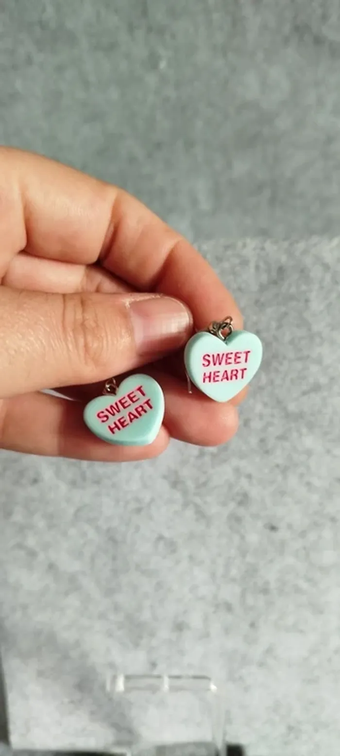🍄 Boucles d’oreilles ▪ cœur bleu pastel Sweet Heart - photo numéro 2