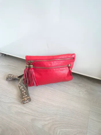 sac rouge en cuir the genuine leather 