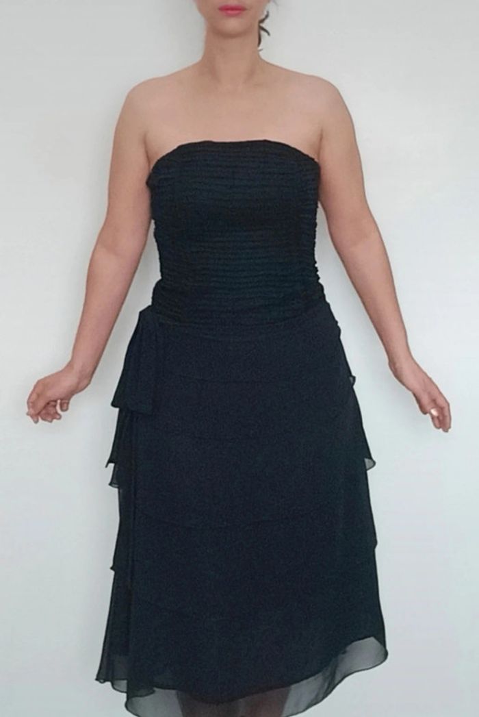 Robe cocktail bustier noire volantée chic taille 38 - photo numéro 9
