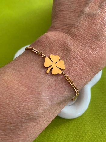 Joli bracelet trèfle à quatre feuilles 20 cm en acier inoxydable doré
