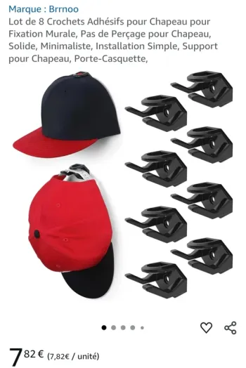 Lot de 8 Crochets Adhésifs pour Fixation Murale, Support Chapeau Casquette
