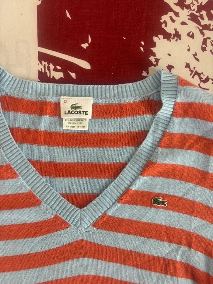 Sweat rayé bleu et orange  Lacoste taille S/M - photo numéro 2