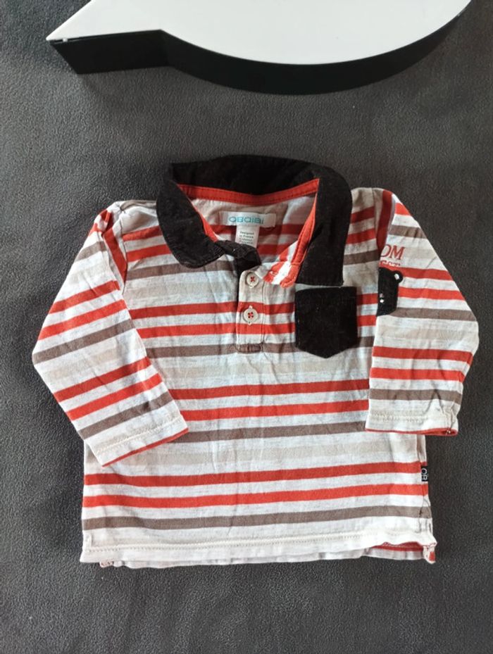 Polo manches longues Garçon 6 mois rayé ours Obaïbi - photo numéro 2