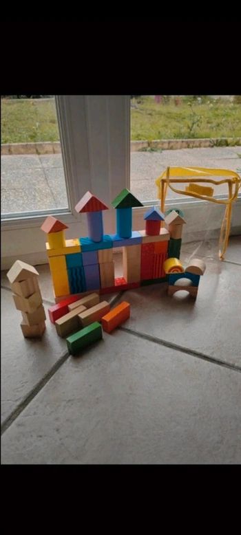 💙Bloc de construction en bois avec sacoche