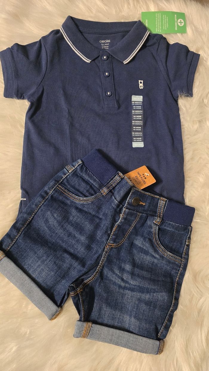 Neufs (non portés) 🏷💙😍 ensemble polo mc et short en jeans 18mois garçon 😍💙🏷