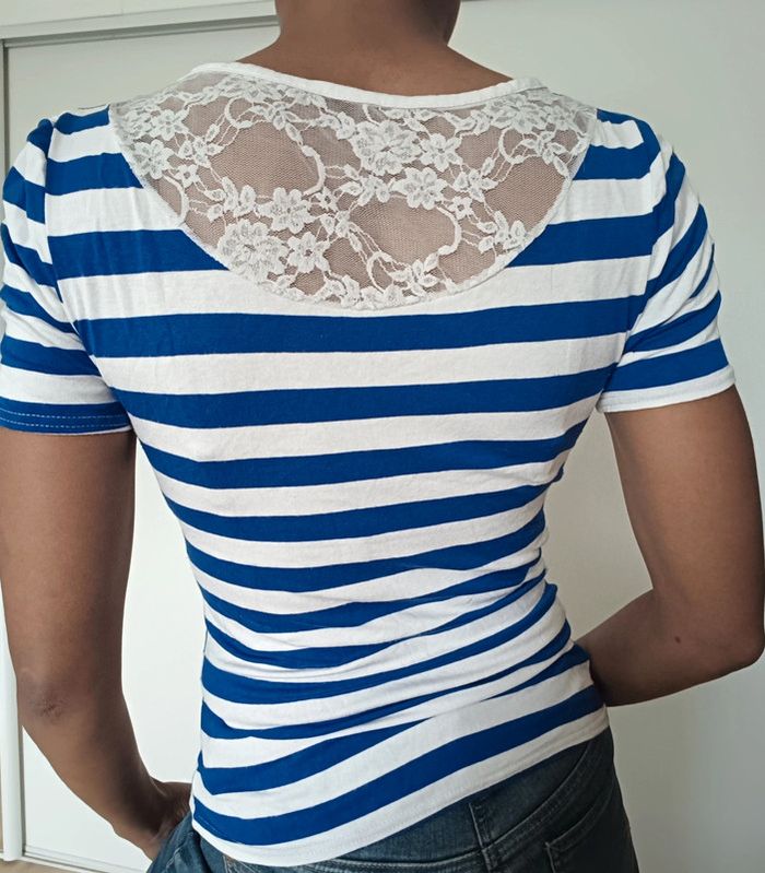 T-shirt bleu/blanc - photo numéro 3