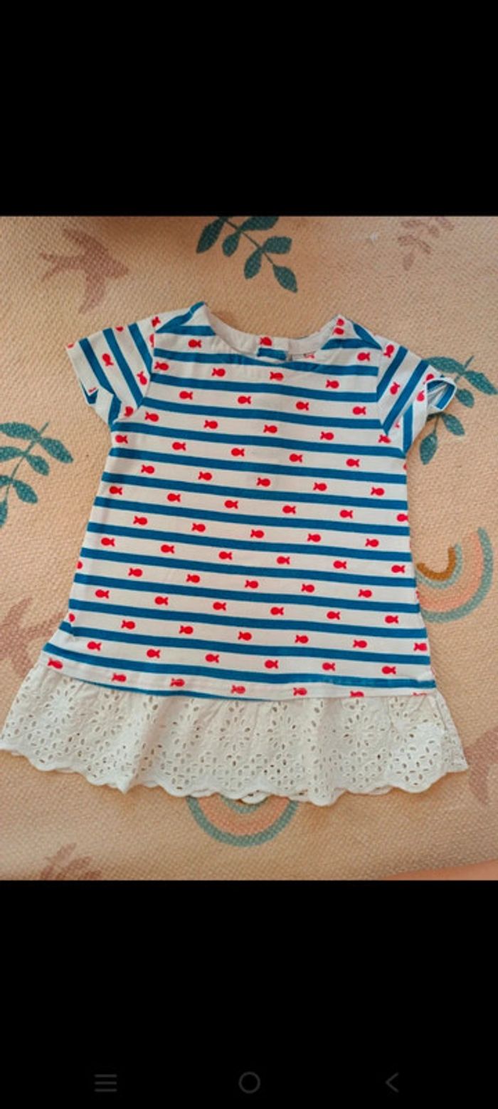 Robe marinière dentelle poisson rouge 24 mois
