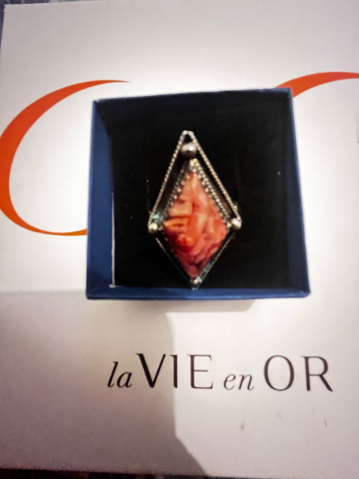 Bague argent massif et corail pour femme, taille 57 - photo numéro 2