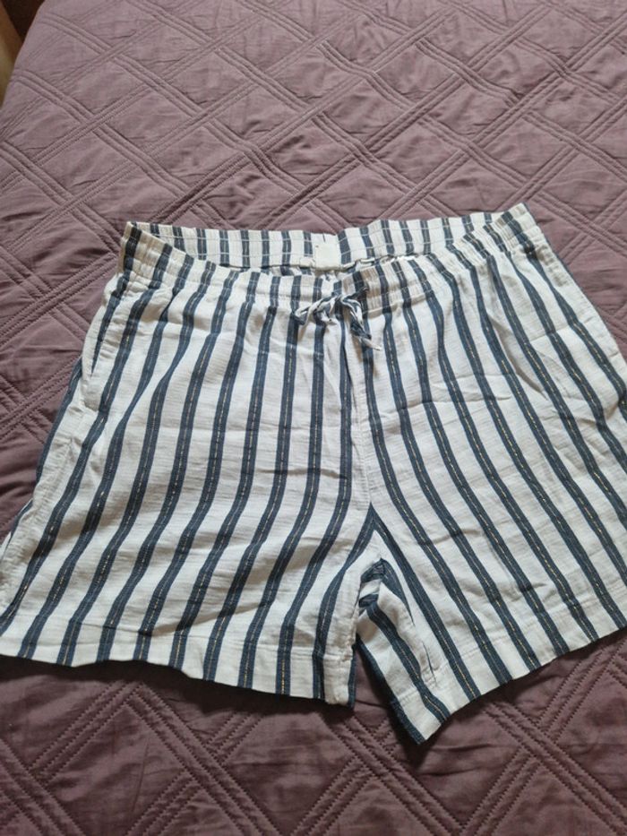 Short rayé avec des poches sur les côtés et au dos du short.