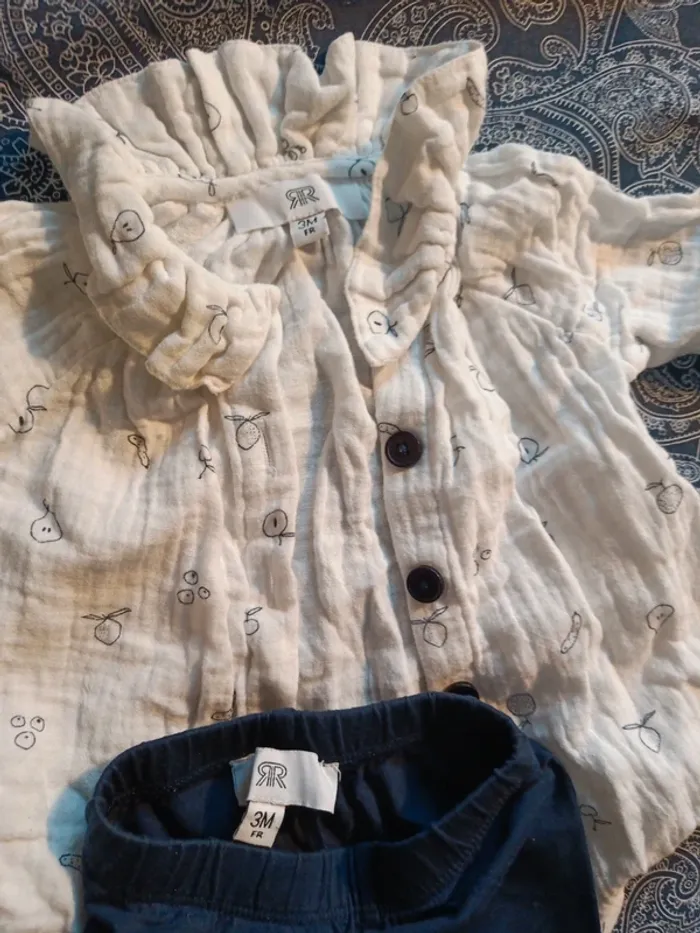 Ensemble chemise et legging la redoute 3 mois bleu marine et blanc - photo numéro 2