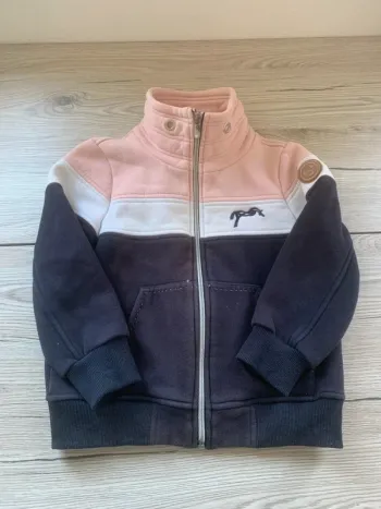 Gilet polaire Pénélope – Bleu marine, blanc & rose – Taille 6 ans