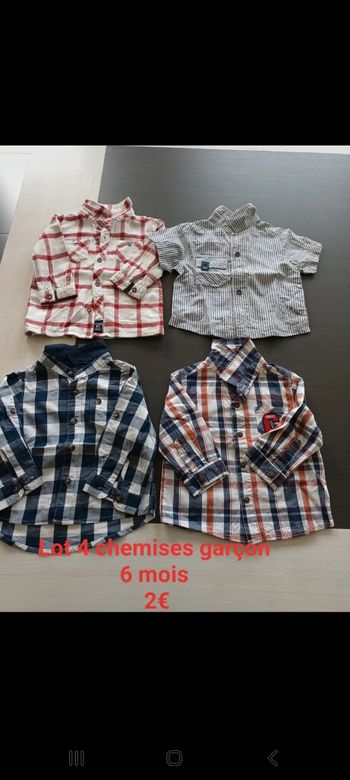Lot 4 chemises manches longues garçon 6 mois
