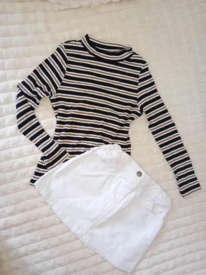 Ensemble fille pull +jupe denim 8ans 🤍🌼 - photo numéro 2