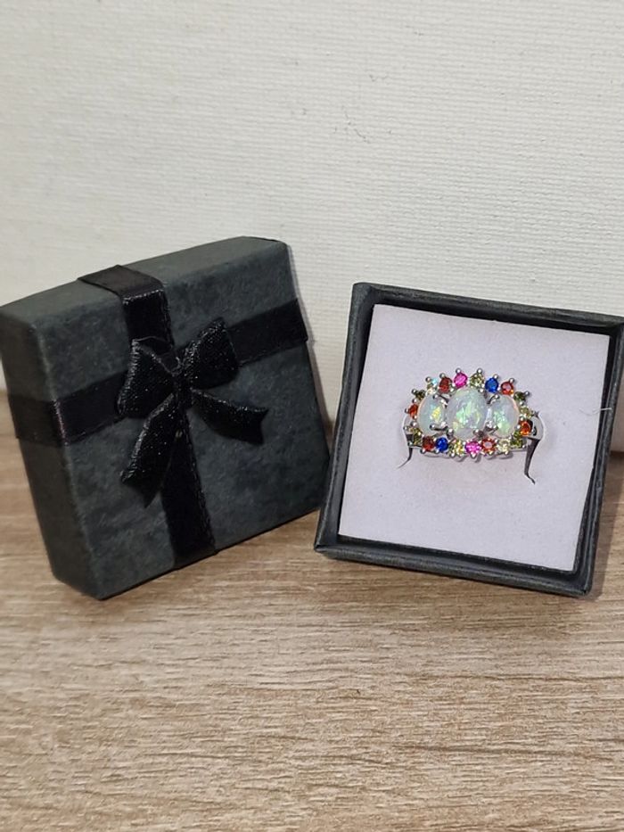 Bague Argentée Rhodium Plaqué Imitation Opale Zirconiums Multicolore - photo numéro 9