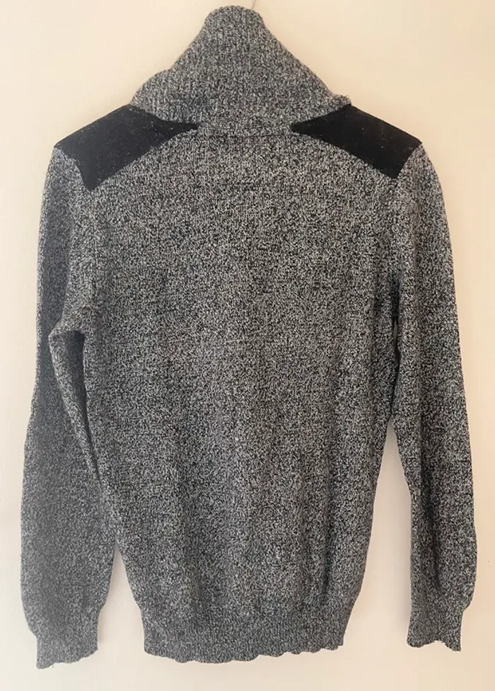Élégant pull col châle gris chiné homme - photo numéro 2