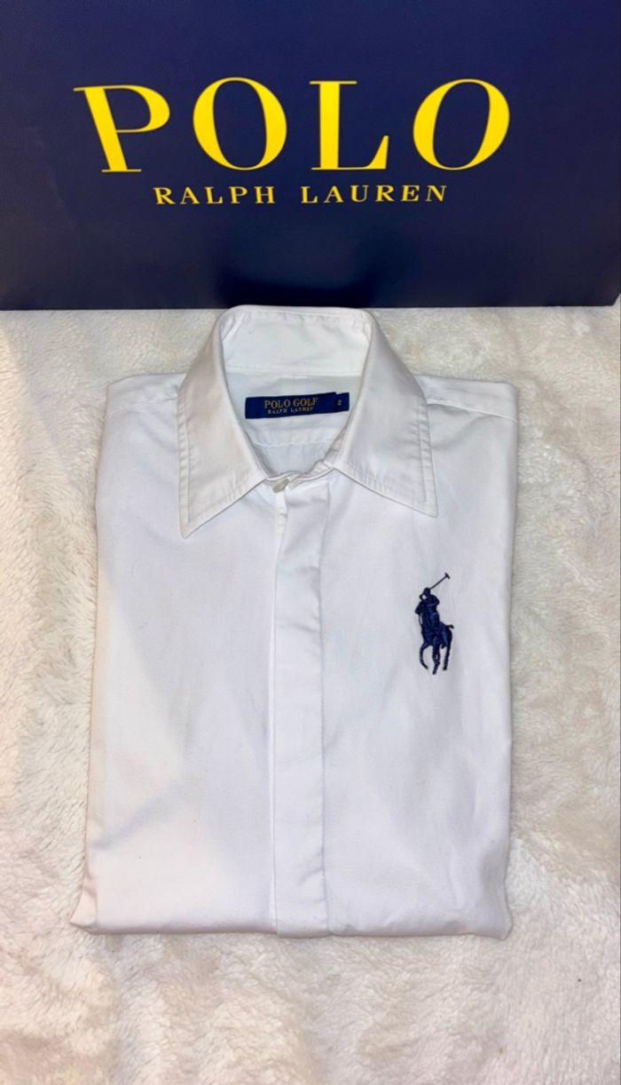 💙Chemise Neuve Polo Ralph Lauren Blanche Logo Bleu Marine - Taille S/36
