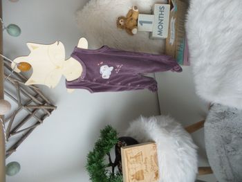 Jolie pyjama salopette mauve violet 1mois fille ours TQF it's cold Keep warm