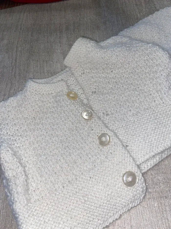 Gilet blanc en point de riz – Fait main - photo numéro 2