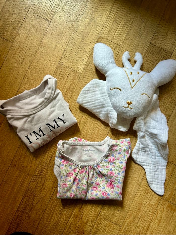 💖 Lot 2 Bodies Manches Courtes 6 Mois | RALPH LAUREN Fleuri + Message Mignon - photo numéro 8