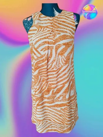 Robe d'été manches courtes zébrée orangée- Drop Sauvage