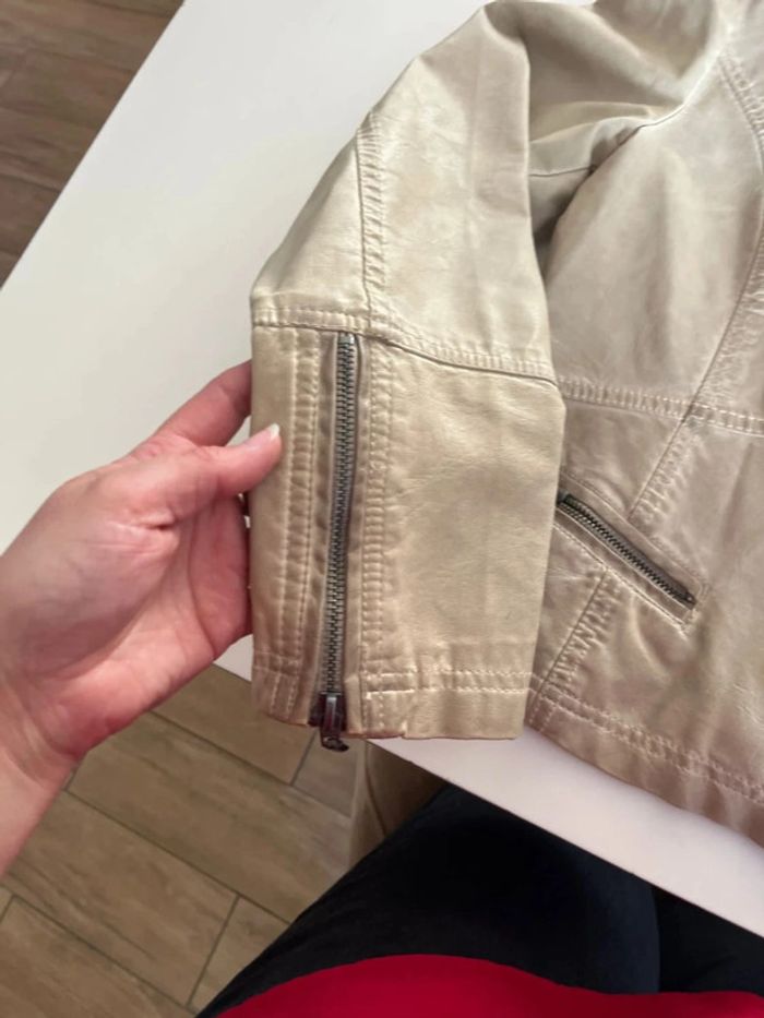 Veste en cuir beige marron - photo numéro 4
