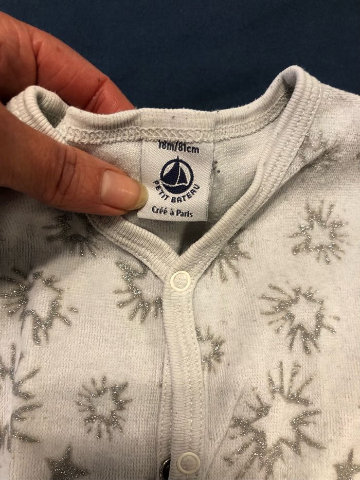 Pyjama blanc velours à paillettes argentées Petit Bateau 18 mois - photo numéro 2
