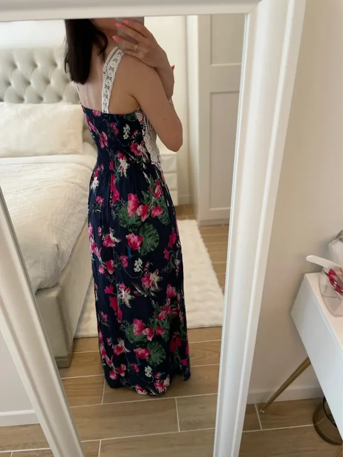 Robe, longue fleurie, Marine et Rose, 36 - photo numéro 3