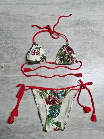 Maillot de bain bikini 2 pièces Etam fleurs tropicales étiquette de taille coupée convient à un 34