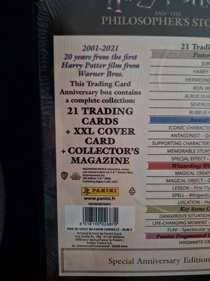 Coffret 20eme anniversaires panini cartes Harry Potter neuf sous scellé - photo numéro 8
