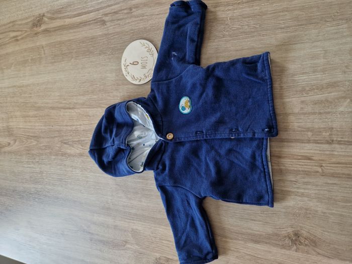 Gilet / Veste à Capuche Bleu Marine Doublé Motif Marin Mots d'enfants - 6 mois
