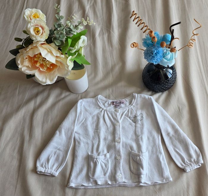 Mini Adélie Gilet Tricot Coton Blanc Très bon état 6 mois