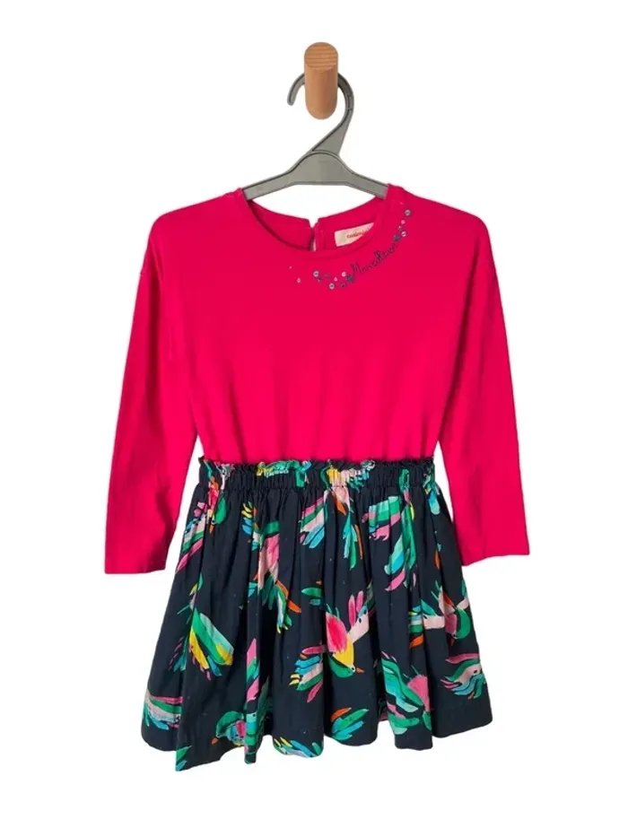 Robe à manches longues fuchsia motif oiseaux - Catimini 4 ans (104cm)