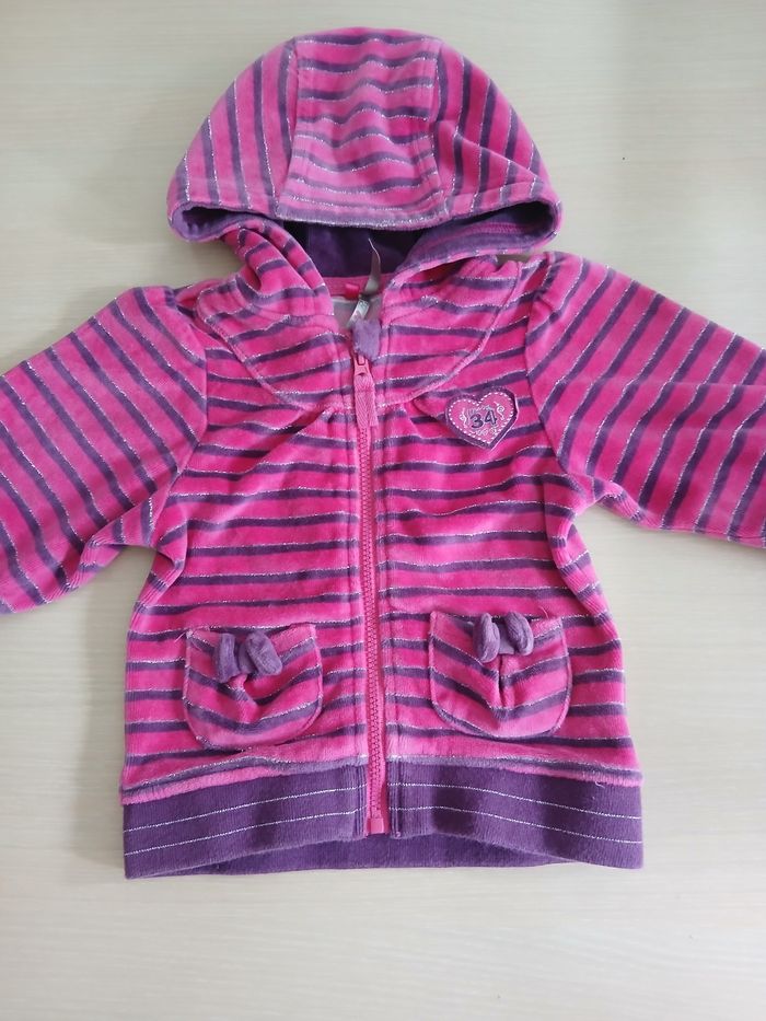 Gilet bebe en velour et coton taille  paillete rose mauve marque orchestra a fermeture
