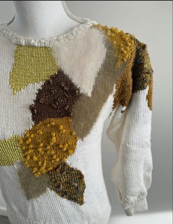 Pull patchwork angora blanc marron kaki Vintage T36 S