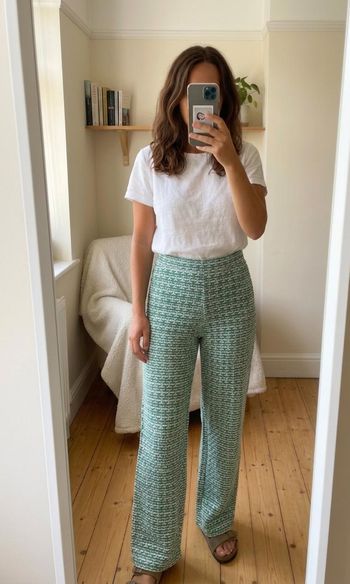 Pantalon Zara léger vert et blanc