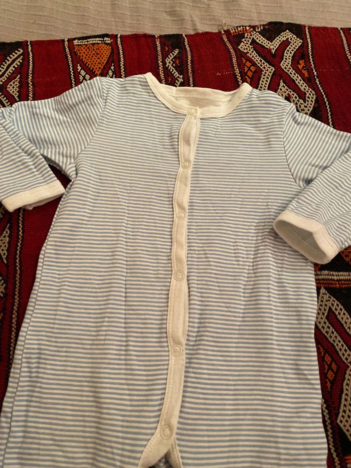 Marinière, ouverture avant , mixte 12 mois 100% coton turquoise blanc - photo numéro 2