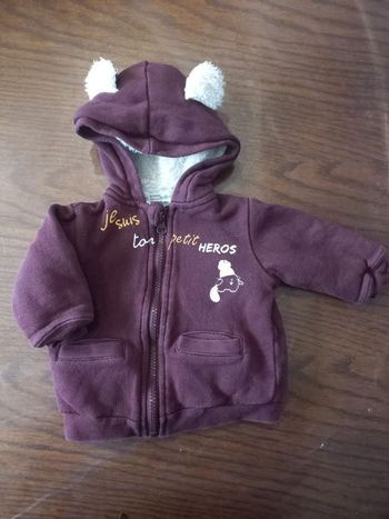 Veste/sweat à zip et capuche bordeaux 6mois