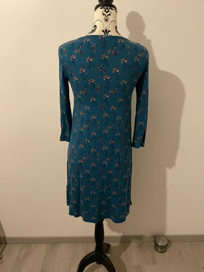Robe manches 3/4 La Halle taille XS bleu canard à fleurs - photo numéro 6
