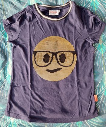 T-shirt à sequins Emoji 14 ans bleu marine.
