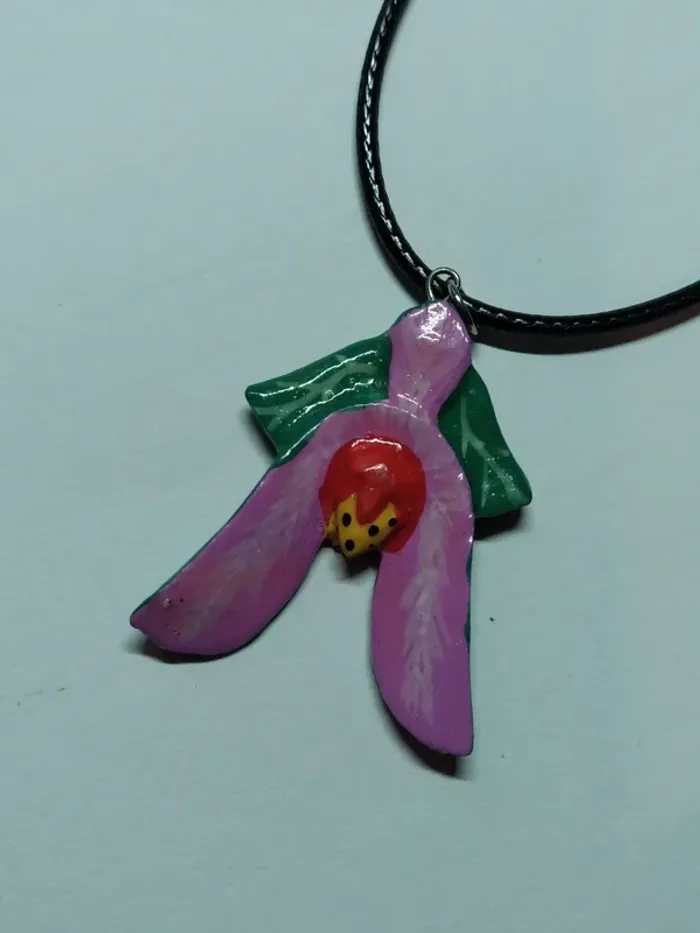 Collier necklace fantaisie bois orchidée orchid rose